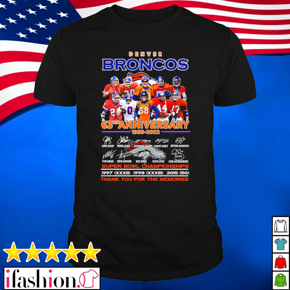 Denver Broncos 63th anniversary thank you for the memories signatures shirt,  hoodie, sweater, long sleeve and tank top