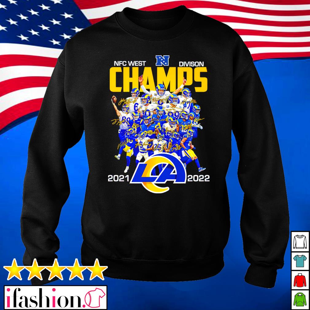 Official Los angeles rams nfc west champions 2021 2022 signatures shirt,  hoodie, sweater, long sleeve and tank top