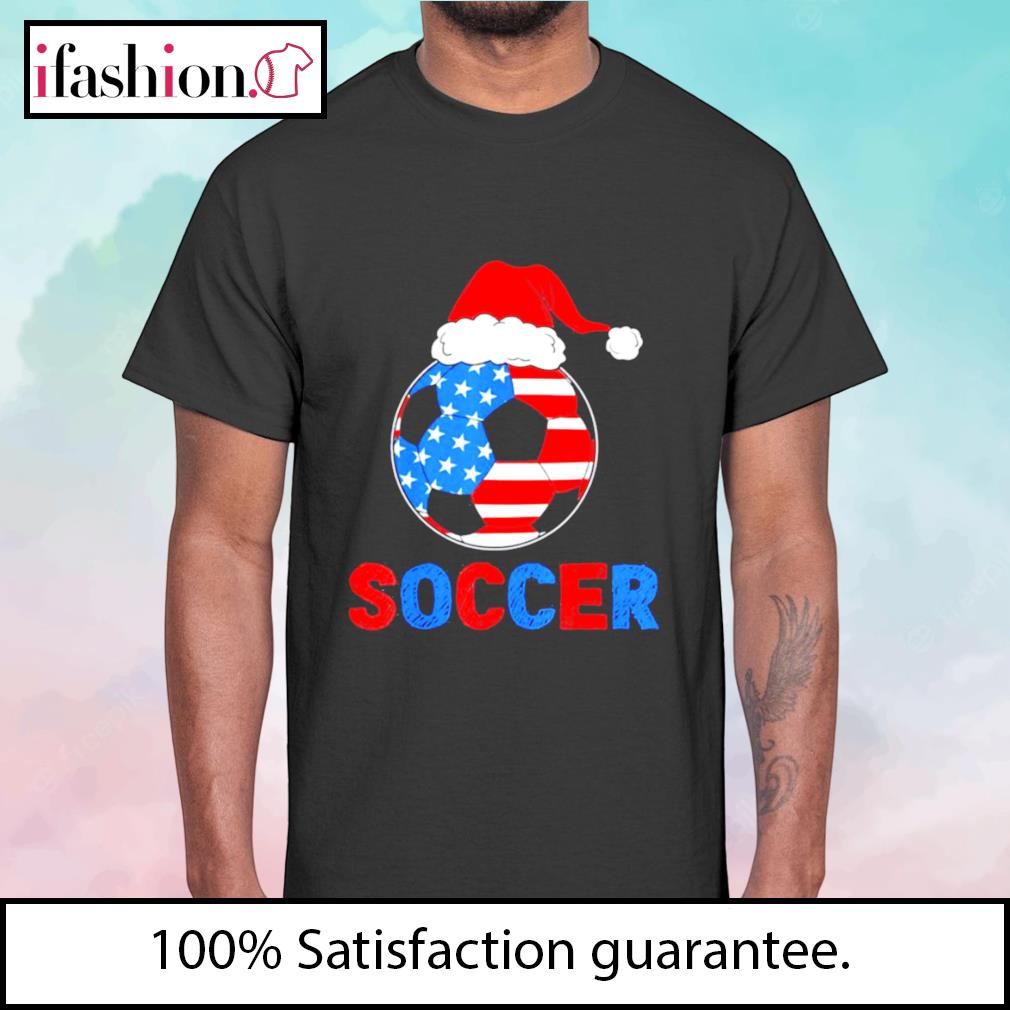 Soccer Santa hat USA flag shirt