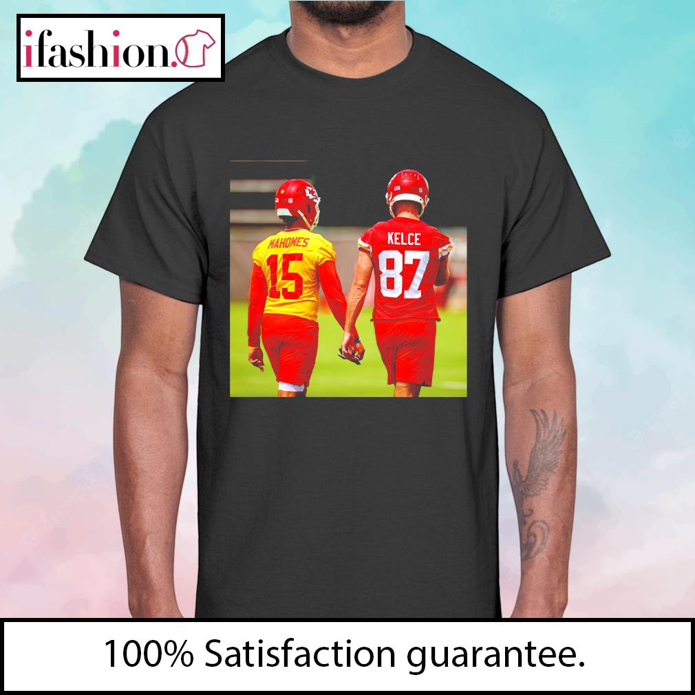 Patrick mahomes and travis kelce holding hand funny picture shirt, hoodie,  sweater, long sleeve and tank top