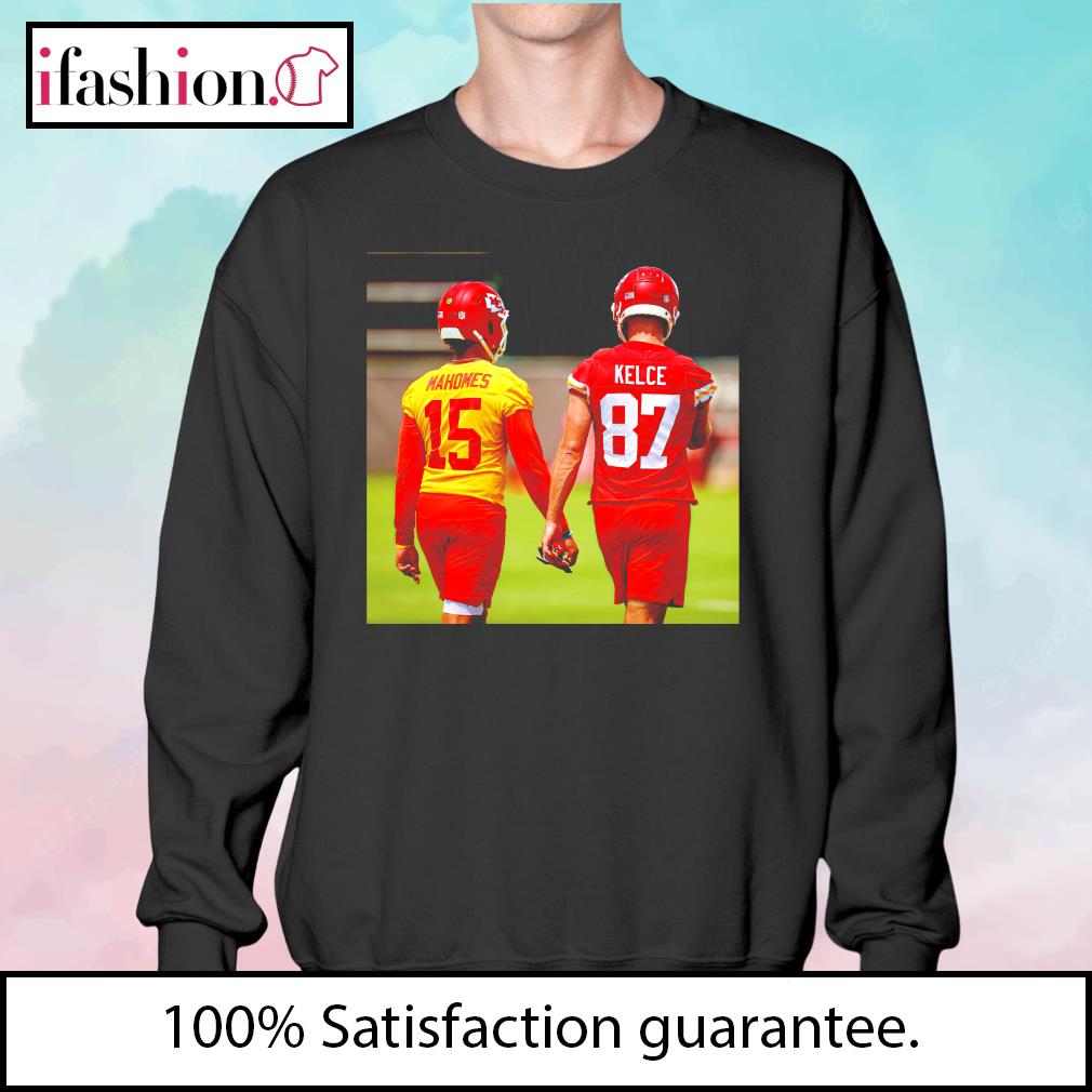 Patrick mahomes and travis kelce holding hand funny picture shirt, hoodie,  sweater, long sleeve and tank top